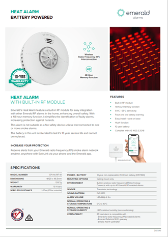 Emerald Wireless Heat Alarm - The Smoke Alarm Store