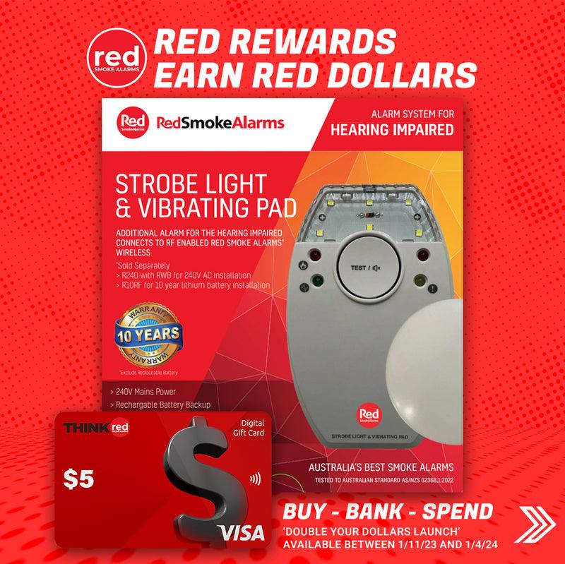 Red Smoke Alarm Strobe and Pad for Hearing Impaired. - The Smoke Alarm Store